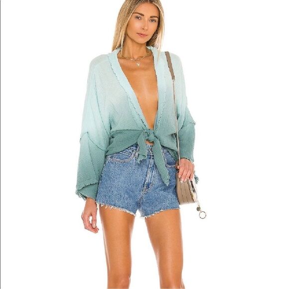 Young Fabulous &  Broke Francesca Top Blue White Ombré Oversized Tie Front XS - Picture 1 of 10